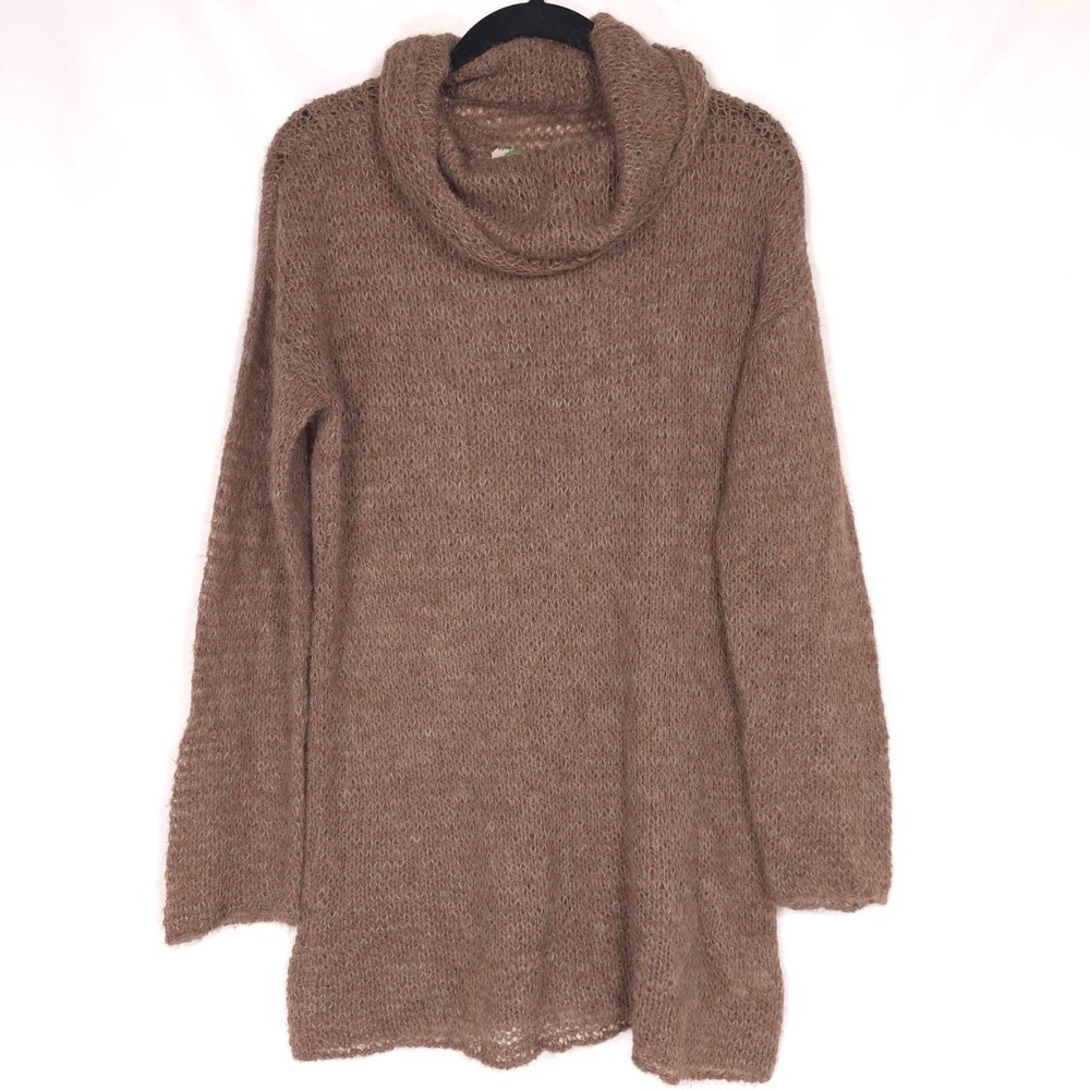 Anthropologie Tunic Sweater SMALL Brown SURI ALPACA Blend Knit Cowl Nk‎ Longline